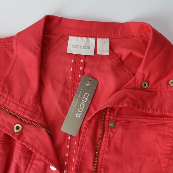 Chico's Luxe Twill Utility Jacket Malibu Punch zip snap front closure 0 4 S New - Picture 3 of 7